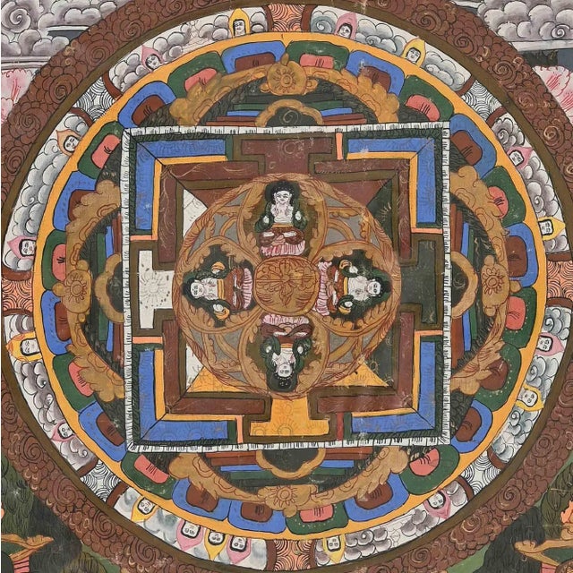 Modern Jean Boullet, Vintage Tibetan Thangka, Mixed Media, Mid-20th Century For Sale - Image 3 of 4
