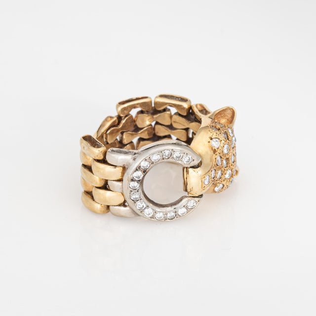 Modern Panther Flex Ring Diamond Sz 6.5 Vintage 14k Gold Band Animal Jewelry Chain Link For Sale - Image 3 of 6