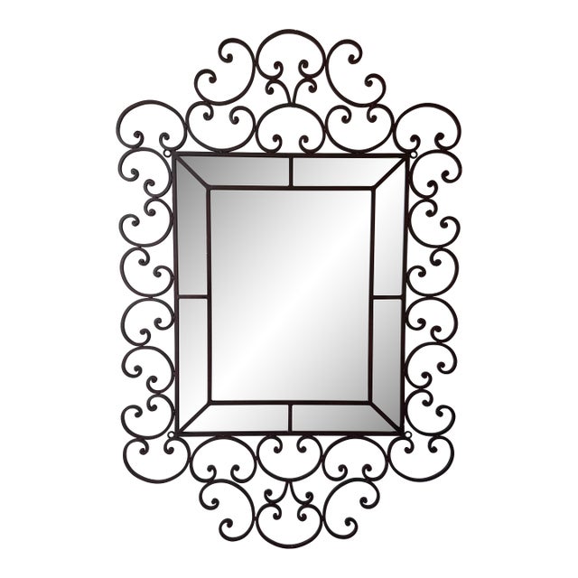 Large- Vintage Hollywood Regency Style Ornate Iron Wall Mirror/ Sold For Sale