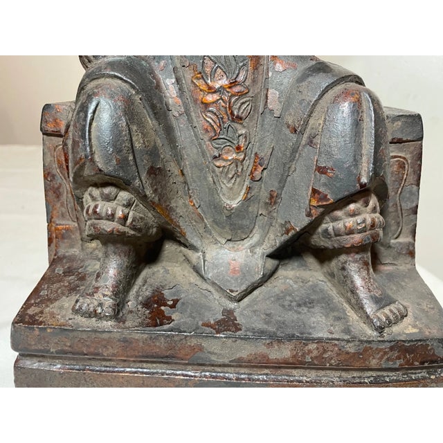 Metal Rare Antique 18th Century Chinese Lacquered Cast Iron Sculpture of Zhenwu Statue For Sale - Image 7 of 14