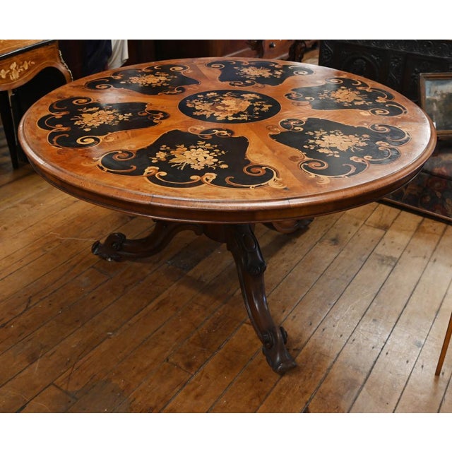 Brown Victorian Centre Table in Marquetry Inlay Floral, 1860s For Sale - Image 8 of 8