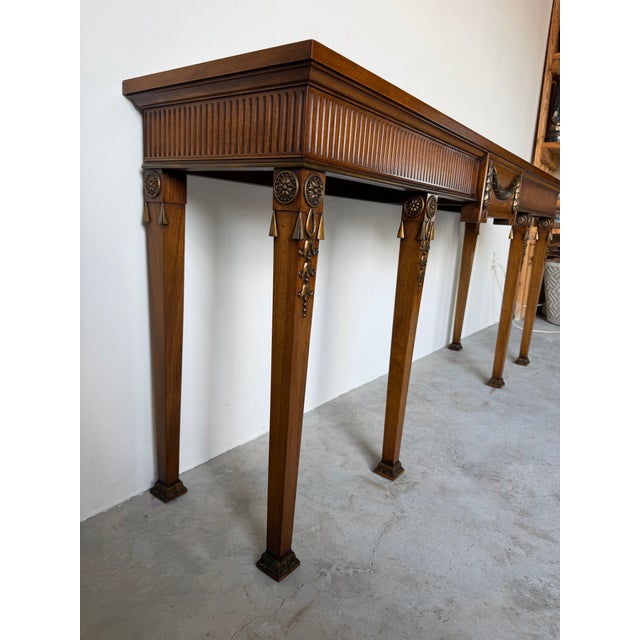 Long- Vintage Neoclassical Style Carved Mahogany Console Table For Sale In Miami - Image 6 of 12
