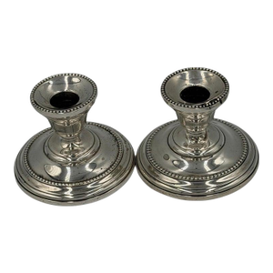 Antique Sterling Silver Candlesticks With Beaded Rim Detail - a Pair