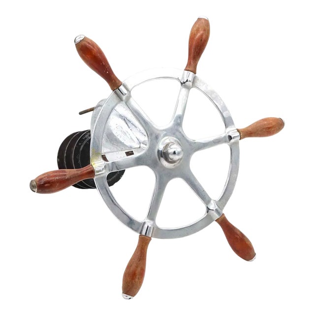 Early 20th Century Nickel & Teak Yacht Wheel For Sale