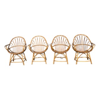 Rattan Armchairs, France, 960s, Set of 4 For Sale