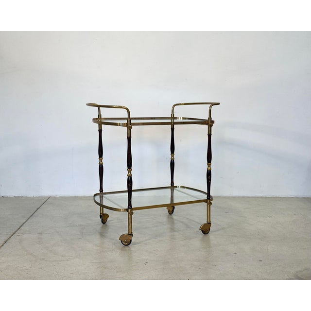 Mid-Century Modern Brass and Wood Bar Trolley, 1960s For Sale - Image 3 of 13