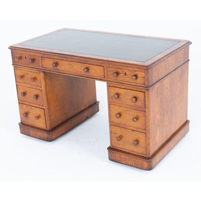 Green Victorian Pedestal Desk in Oak, 1860 For Sale - Image 8 of 8