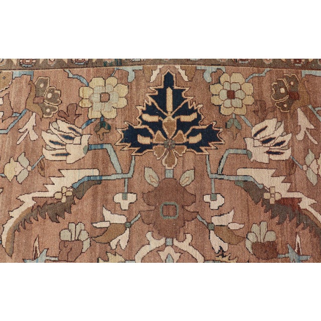 Ivory Antique Persian Serapi Rug With Grand Medallion and Expansive Botanical Design For Sale - Image 8 of 16