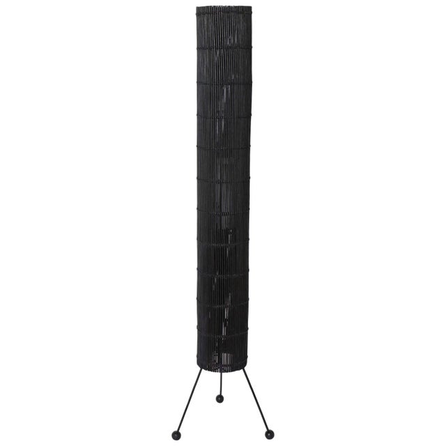 Tony Paul Style California Modern Black Wicker Cylinder Floor Lamp, 1950s For Sale - Image 10 of 10