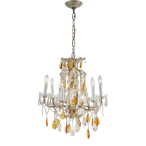 French Louis XIV Style Seven-Light Crystal Chandelier With Amber Prisms, 20th Century
