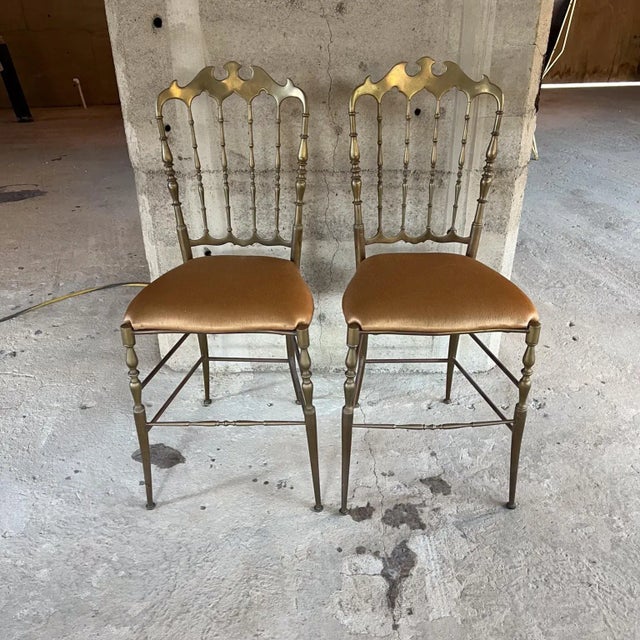 AMBIANIC presents 1950s Pair of Chiavari Side Chairs in Brass Italy 35.25 h x 15.25 w x 16.75 d seat 19 Original preowned...