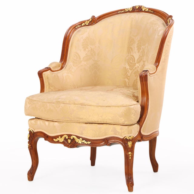 Pair of French Louis XV Style Bergere Chairs, C. 1940. For Sale - Image 4 of 8