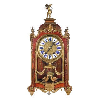 Antique Mechanical Clock in Inlaid Wood For Sale