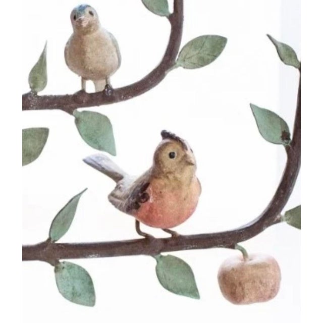 Metal Vintage Italian Tole Espalier / Espaliered Tree Sculpture, Fruit Tree, Birds, Blossoms, & Apples, Manner of Mottahedeh For Sale - Image 7 of 8