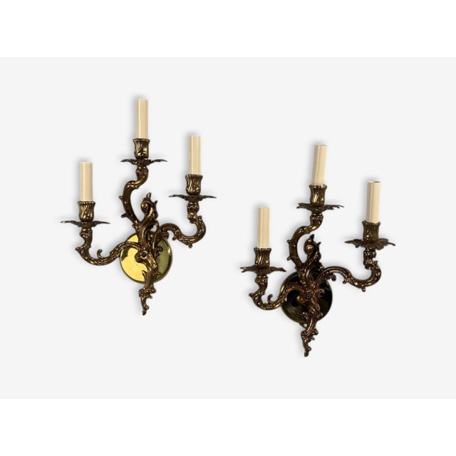 Late 20th Century Louis XV Rococo, Candle Holder Sconces, Bronze, Plastic, France For Sale - Image 4 of 10