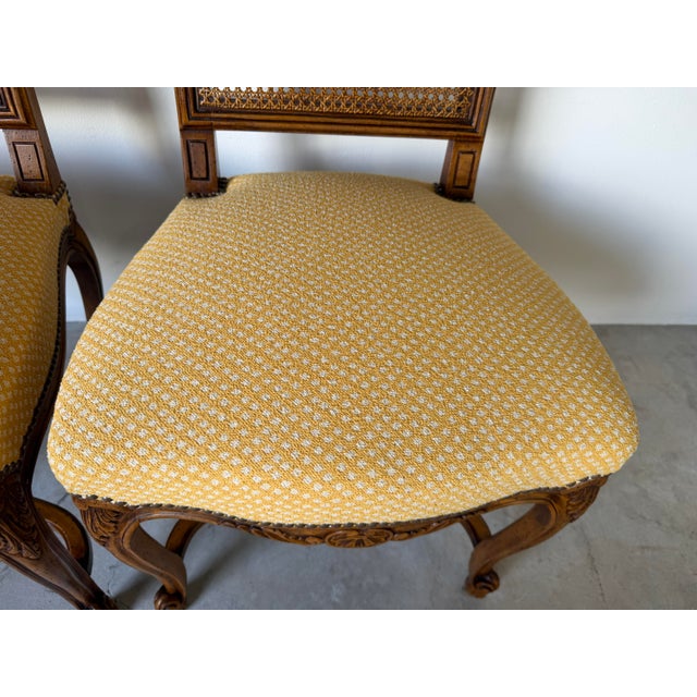 Wood Vintage French Gilles Nouailhac Louis XV–Style Carved Wood & Cane Back Dining / Accent Chairs – Pair For Sale - Image 7 of 12
