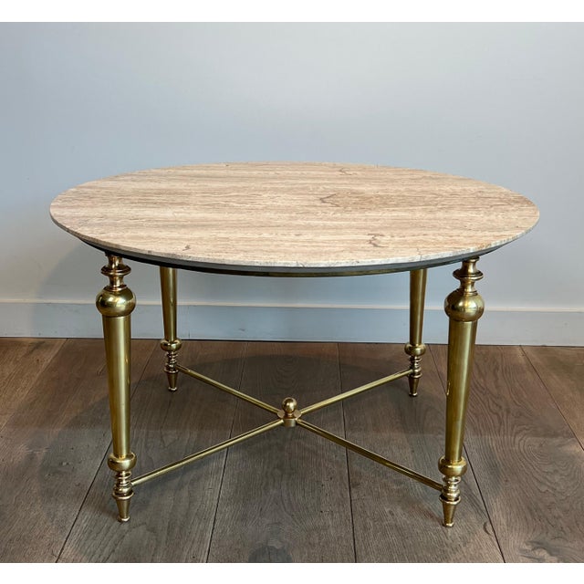 1970s Brass coffee table with travertine top in the style of Maison Ramsay For Sale - Image 12 of 12