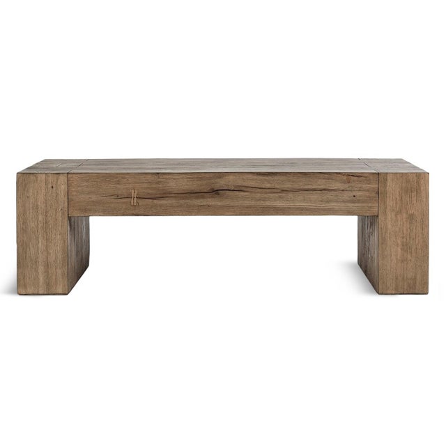 Rustic salvaged oak wood coffee table in modern block waterfall design. Minimalist yet lots of character with dovetail...