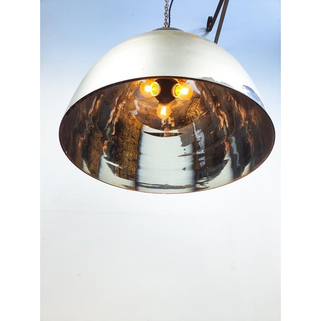 Large diameter early german pendant light with huge mercury glass reflector. Produced by Zeiss Ikon with the famous Jena...
