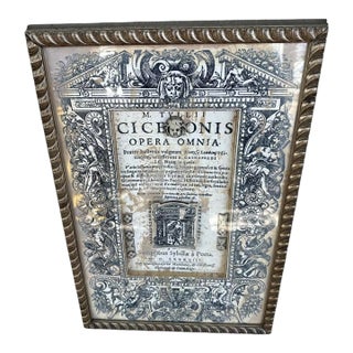 Antique Italian Framed Page of Cicero Book Written in 1588. For Sale