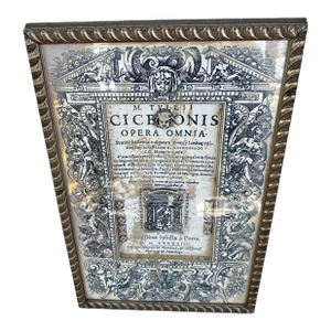 Antique Italian Framed Page of Cicero Book Written in 1588.