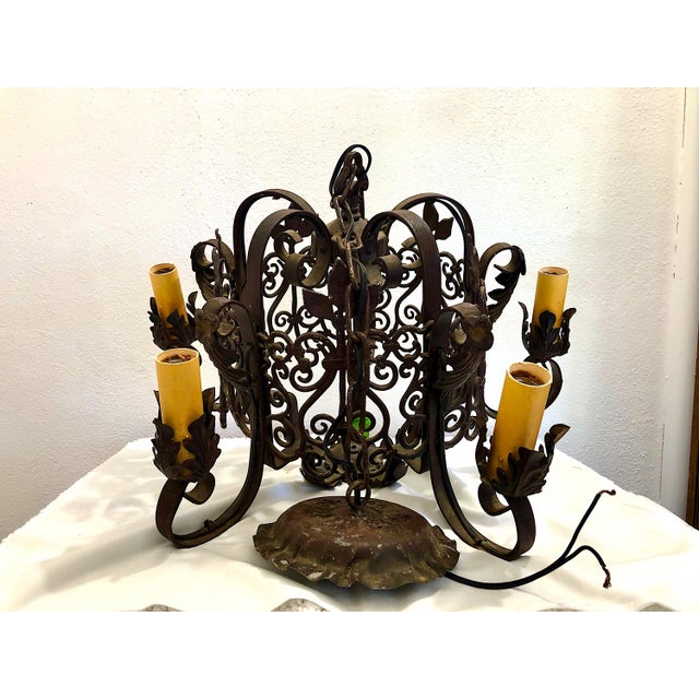 Spanish Revival Spanish Revival 1940s Wrought Iron Chandelier For Sale - Image 3 of 5