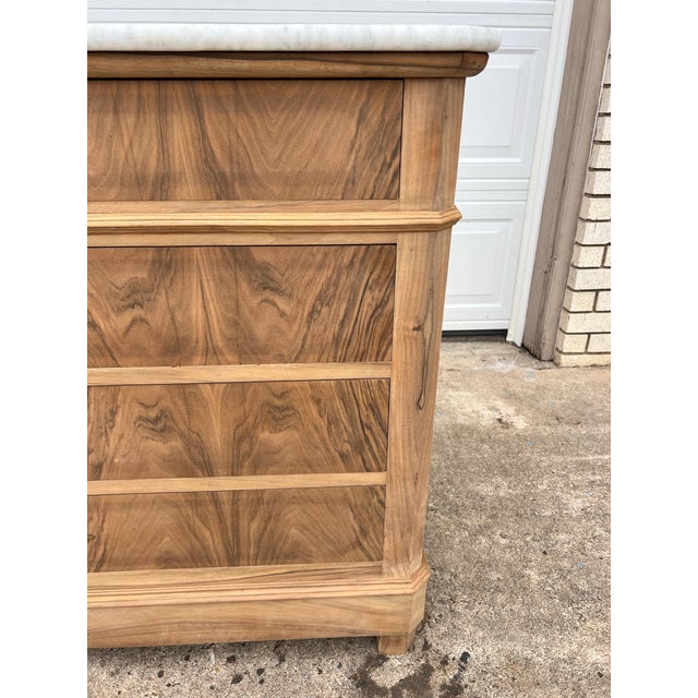 Louis Philippe French 19th Century Louis Philippe Bleached Solid Walnut Marble Top Commode For Sale - Image 4 of 12