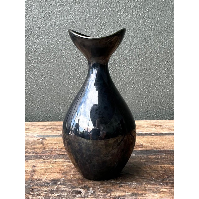 Vintage Black Glazed Ceramic Vase For Sale - Image 9 of 12