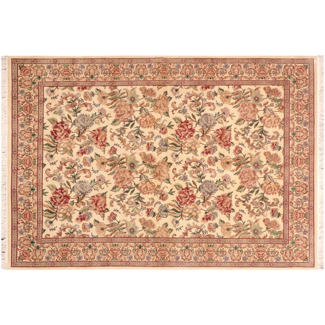 Beige Shabby Chic 1990's Floral Pak-Persian Beige/Gold Wool Rug - 6'0'' X 9'1'' For Sale - Image 8 of 9