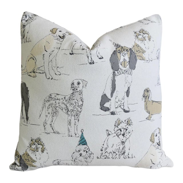 Doggie Puppy Dog Pet Mans Best Friend Feather/Down Pillow 23" Square For Sale