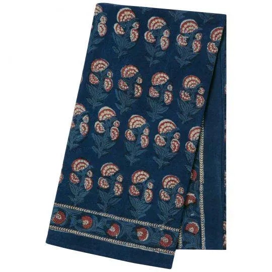 Blue Carnation 6-Seat Indigo/Brick Red Tablecloth For Sale - Image 8 of 9