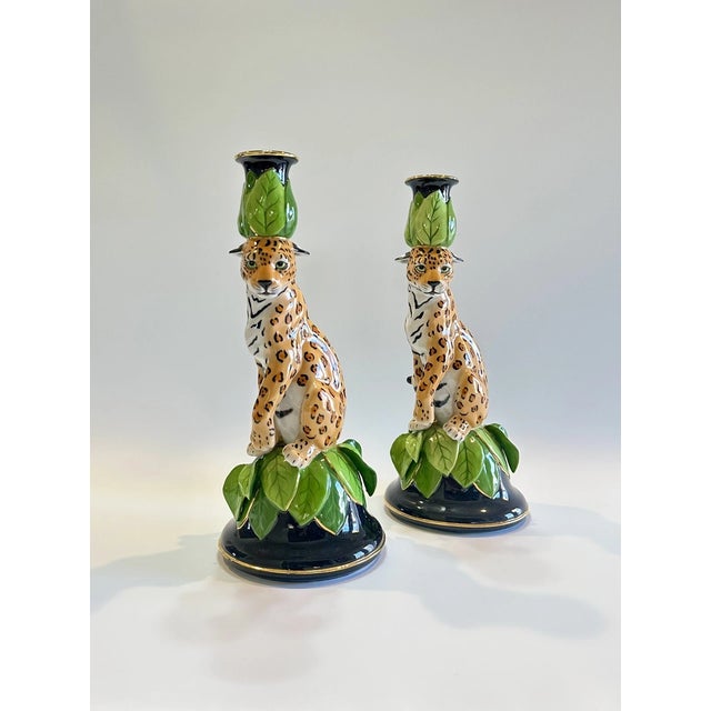 Vintage MCM Lynn Chase Jaguar Jungle Candlesticks -Pair For Sale - Image 4 of 5