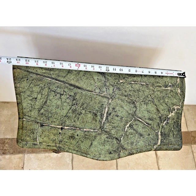 1900s Antique French Small Bombe Commode with Green Marble Brass Ormolu For Sale - Image 9 of 11