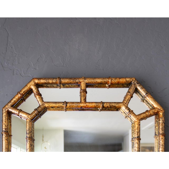 Tall Chinoiserie Faux Bamboo Gold Tortoise Shell Octagon Mirror For Sale - Image 11 of 15