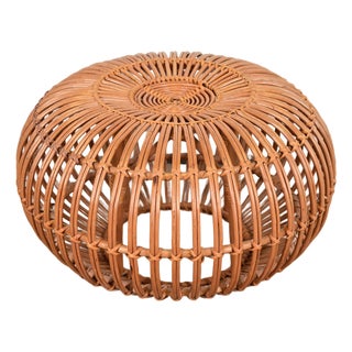 Franco Albini Mid-Century Organic Modern Italian Rattan Pouf Ottoman, 1950s For Sale