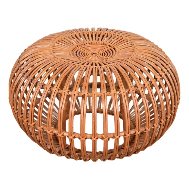 Franco Albini Mid-Century Organic Modern Italian Rattan Pouf Ottoman, 1950s For Sale