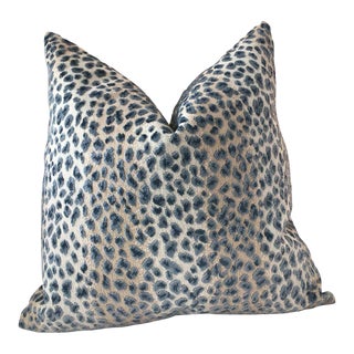 Cowtan and Tout Ocelot Raised Azure Blue Velvet Cheetah 20" Pillow - Single For Sale