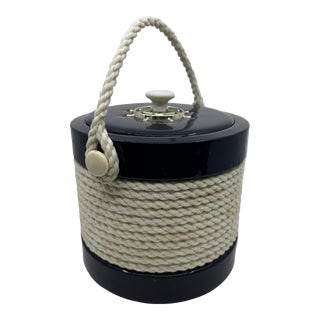Late 20th Century Kraftware Nautical Vinyl & Rope Ice Bucket Blue For Sale