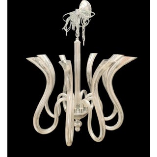 Massive Italian Murano 12 Light Mercury Glass Curved Pipe Chandelier Light Fixture For Sale