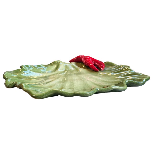 Circa 1950 Brad Keeler California Pottery Lobsterware Lettuce Leaf Dish For Sale - Image 4 of 11