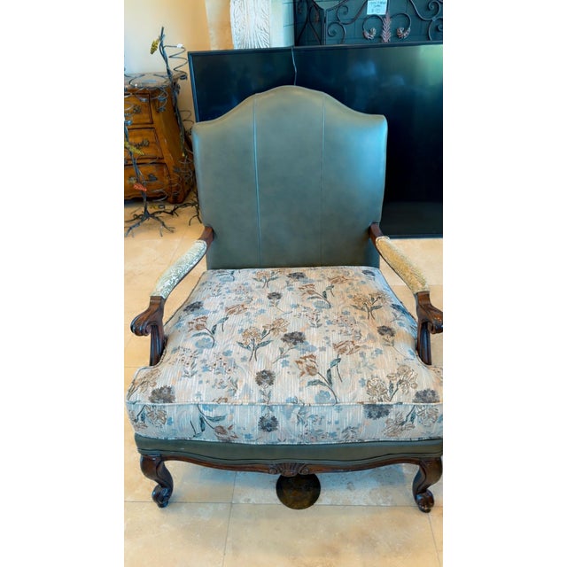 American Ethan Allen Leather Upholstered Arm Chair For Sale - Image 3 of 12