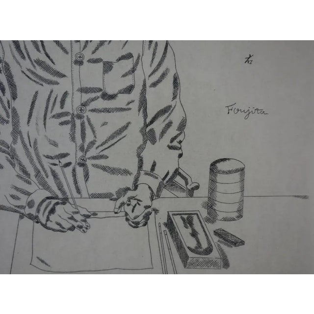 Tsuguharu Léonard Foujita, Self-Portrait at Work Table, Original Engraving For Sale - Image 6 of 8
