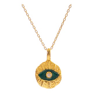 Emerald Soul Evil Eye Gold Necklace For Sale