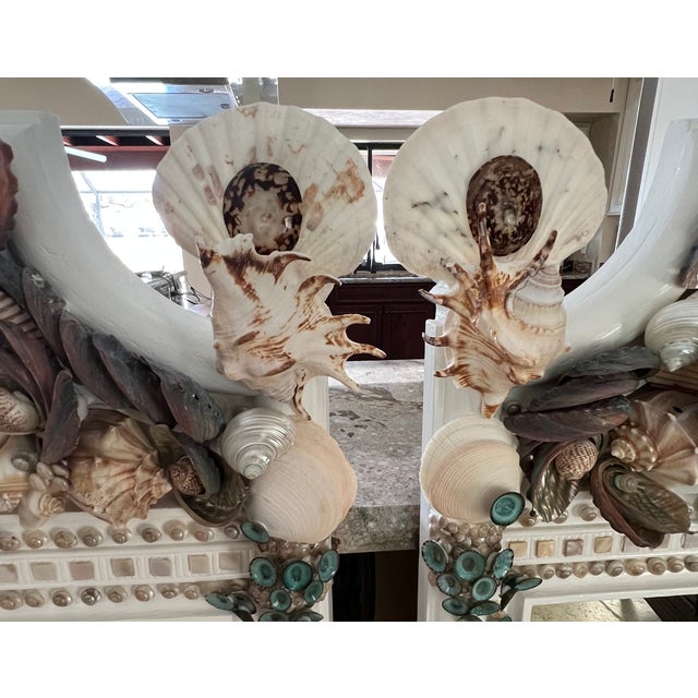 Vintage 60’s Twin Faux Bamboo & Seashell Encrusted Wall Mirrors - Designed by Cheryl P. Kohloff Excellent Condition! Color...