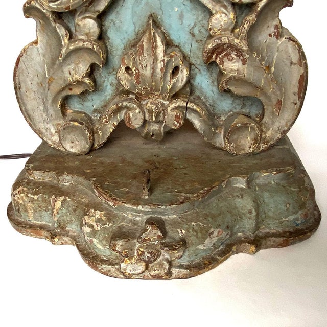 Large 19th Century Pair Indo-Portuguese Painted Teak Reliquary One-Socket Table Lamps For Sale - Image 11 of 12