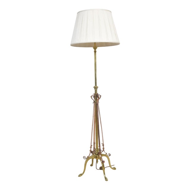 Brass and Copper Standard Lamp, 1890s For Sale