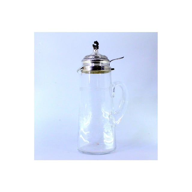 Acid Etched Glass Wine Jug with Lid and Silver Cut-Out Handle For Sale - Image 6 of 8