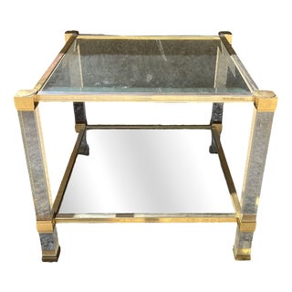 Vintage French Side Table in Brass and Glass Structure by Pierre Vandel, 1970s For Sale