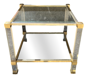 Vintage French Side Table in Brass and Glass Structure by Pierre Vandel, 1970s