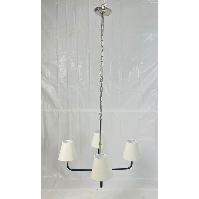 Chapman & Myers “Basden” Medium Chandelier for Visual Comfort, Nickel & Rattan For Sale In Los Angeles - Image 6 of 15